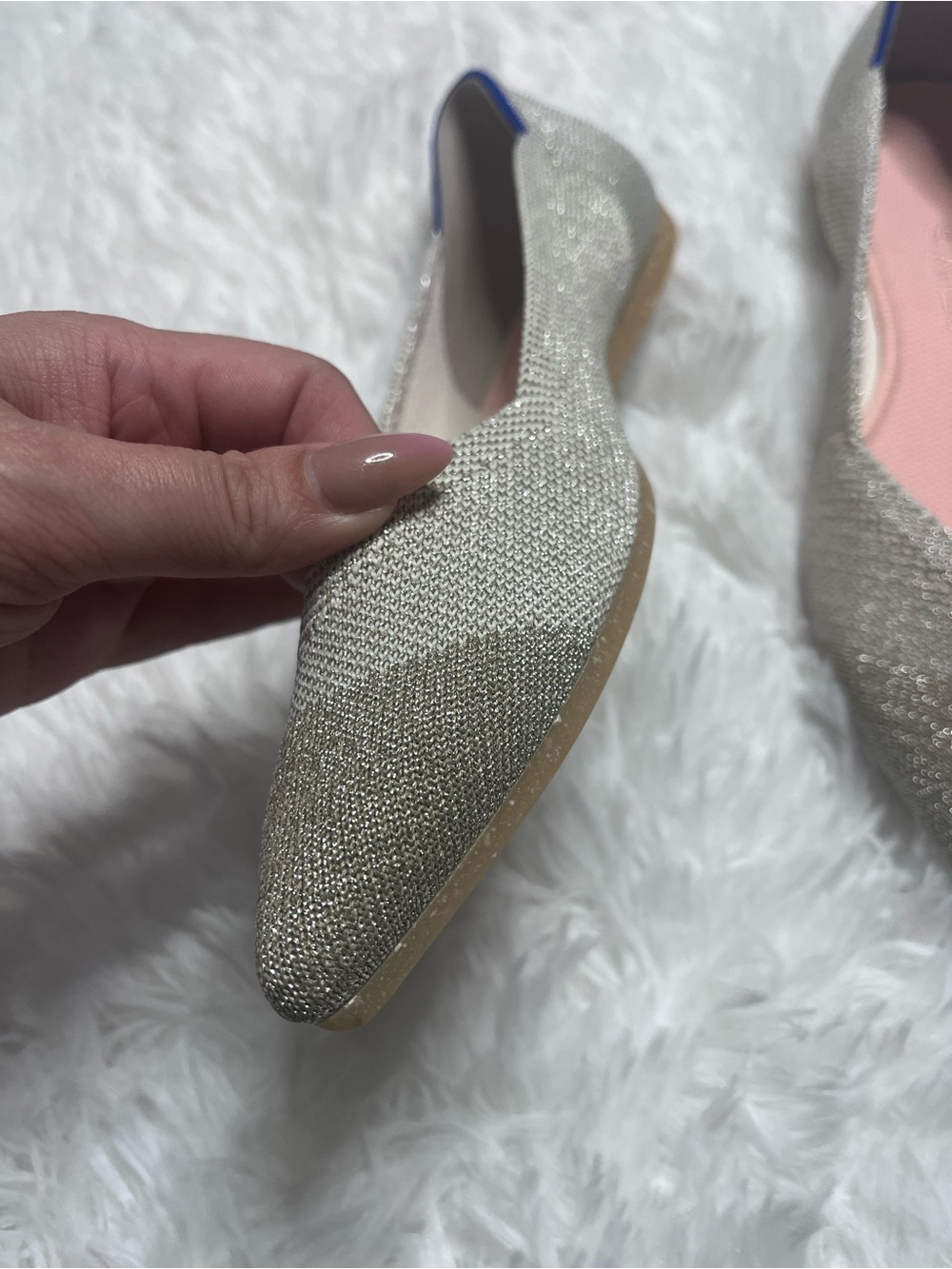 Rothy's Pointed Knit Flat in Metallic Silver - Picture 5 of 13